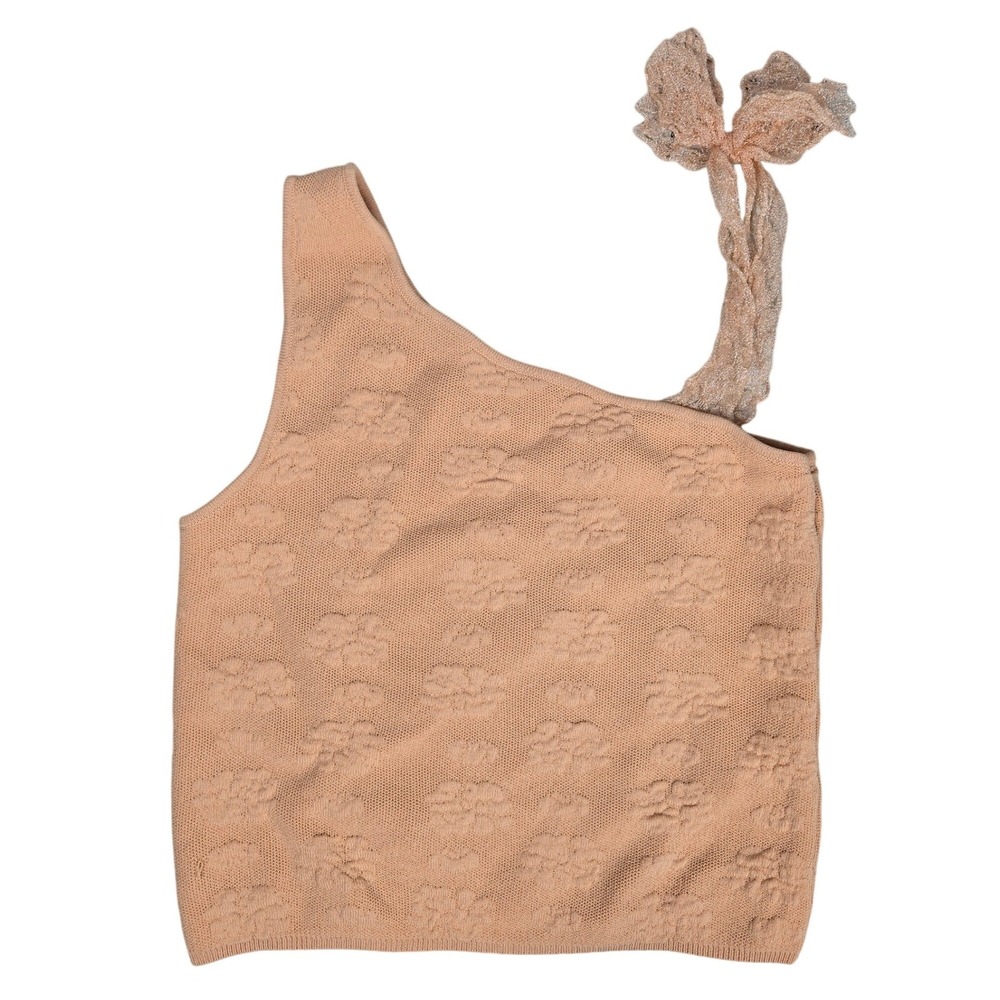 Zara Girls Peach One Shoulder Knit Top Metallic Bow Detail Size 11-12 152cm‎